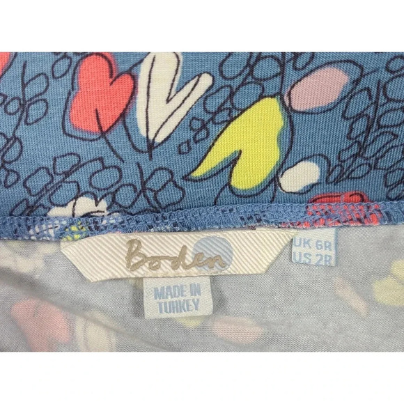 Boden Casual Pull On Skirt Women's 2R Blue Yellow Purple Pink Floral Hearts - Picture 4 of 5